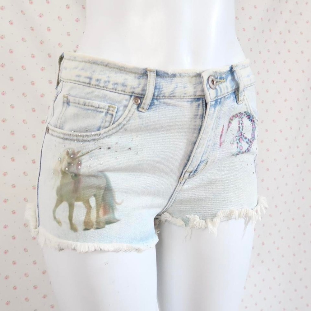 y2k denim shorts leopard peace sign union jack custom graphic shorts
